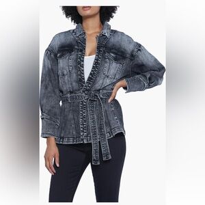 Black Denim Belted Jacket